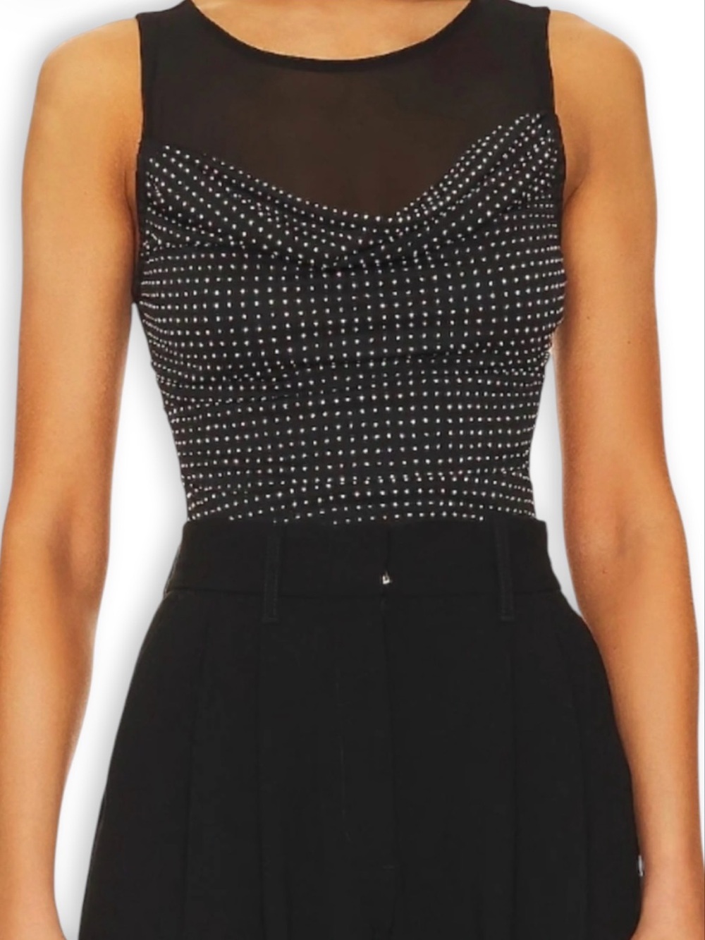 Free People Mesh Rhinestone Tank Cowl Neck Mirrorball- S